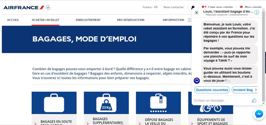 Air France – L’assistance bagage réalisée par un chatbot
